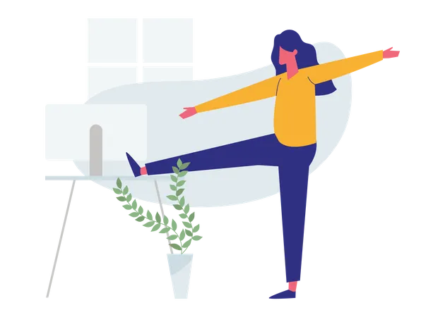 Woman Doing Stretching At Workplace  Illustration