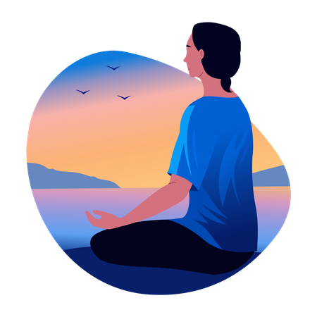 Woman doing sunset yoga  Illustration