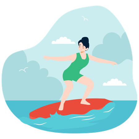 Woman doing surfing in water  Illustration