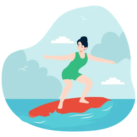 Woman doing surfing in water  Illustration