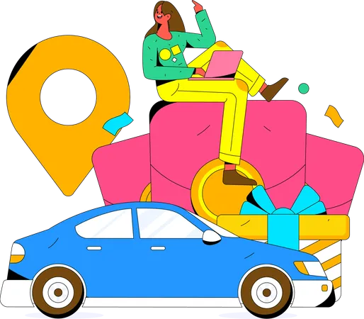 Woman doing Taxi booking  Illustration