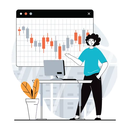 Woman doing technical analysis  Illustration