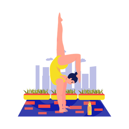 Woman doing three legged dog pose yoga  Illustration