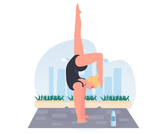 Woman doing three legged dog pose yoga  Illustration