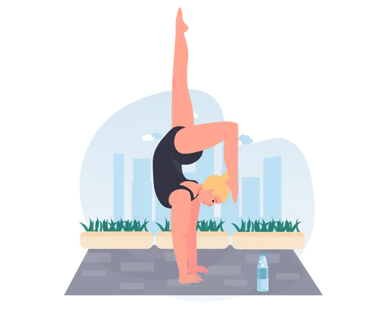 Woman doing three legged dog pose yoga  Illustration