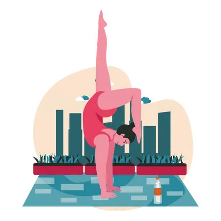 Woman doing three legged dog pose yoga  Illustration