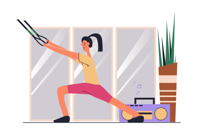 Woman Doing Total Resistance Exercise At Gym And Developing Muscular Strong And Power  Illustration