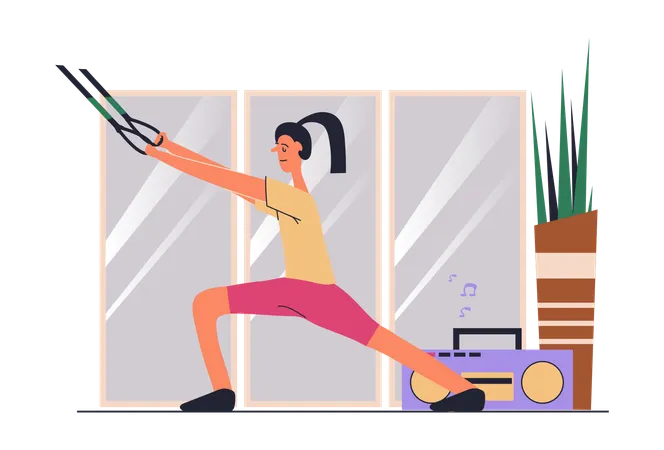 Woman Doing Total Resistance Exercise At Gym And Developing Muscular Strong And Power  Illustration