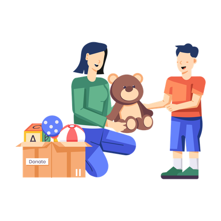 Woman doing Toys Donation to kids  Illustration