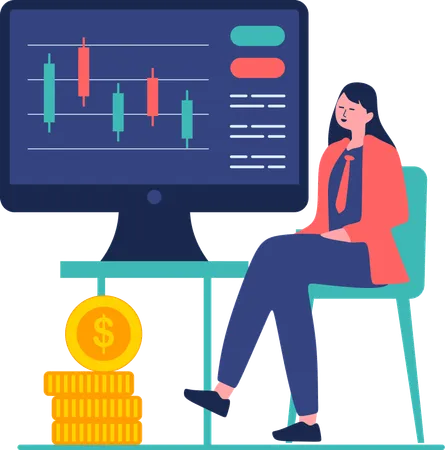 Woman doing trading on stock market  Illustration