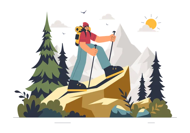 Woman doing trekking  Illustration