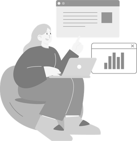 Woman doing Trending Website Analysis  Illustration