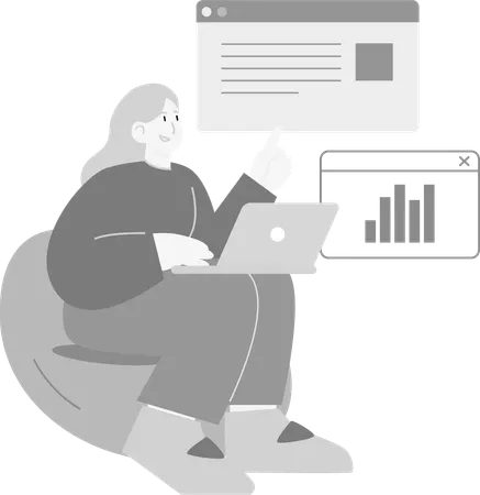 Woman doing Trending Website Analysis  Illustration