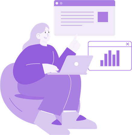 Woman doing Trending Website Analysis  Illustration