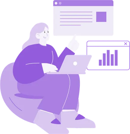 Woman doing Trending Website Analysis  Illustration