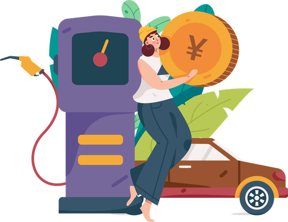 Woman doing vehicle refueling at station  Illustration