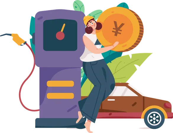 Woman doing vehicle refueling at station  Illustration