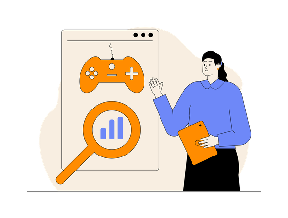 Woman doing video game research  Illustration