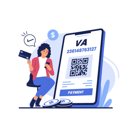 Woman doing Virtual account payment  Illustration