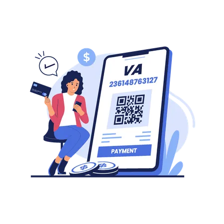 Woman doing Virtual account payment  Illustration
