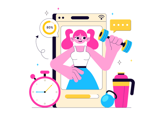 Woman doing Virtual Fitness App Promotion  Illustration