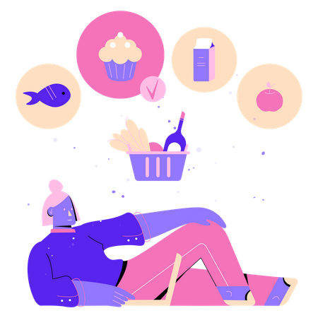 Woman doing virtual grocery shopping  Illustration