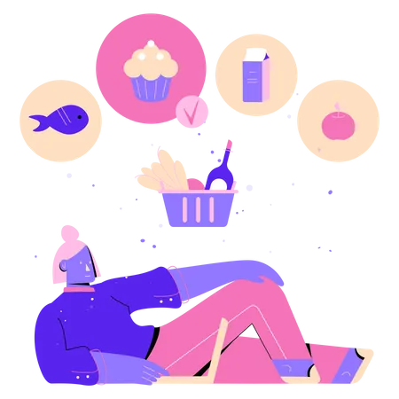 Woman doing virtual grocery shopping  Illustration