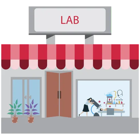 Woman doing Virtual Lab Experiment  Illustration