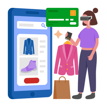 Woman doing Virtual Reality Shopping  Illustration