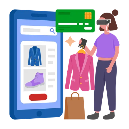 Woman doing Virtual Reality Shopping  Illustration