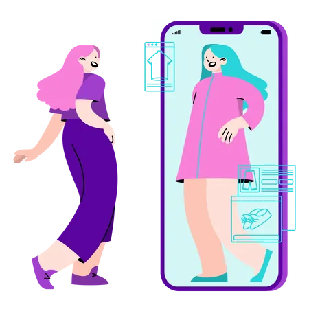 Woman doing virtual shopping  Illustration