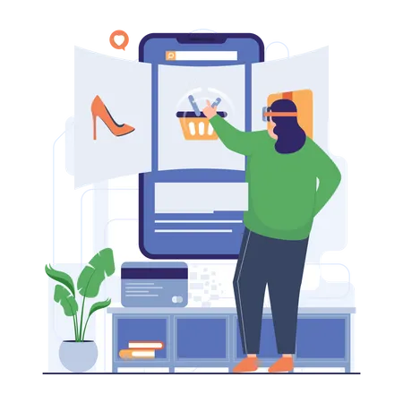 Woman doing virtual shopping  Illustration