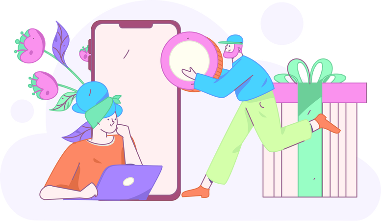 Woman doing virtual shopping  Illustration