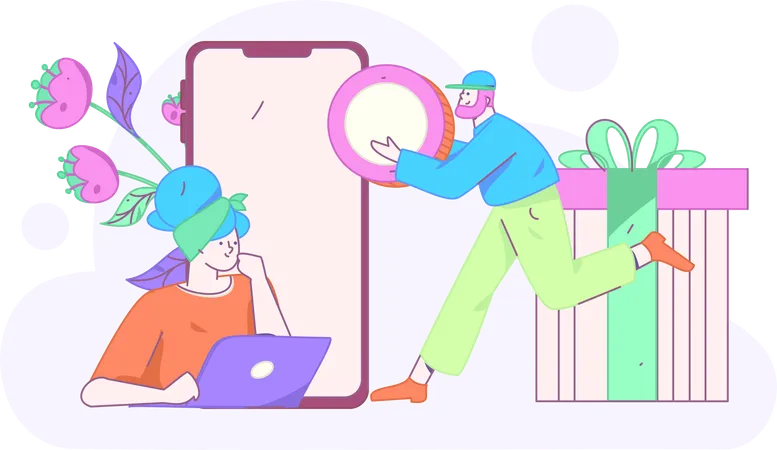 Woman doing virtual shopping  Illustration