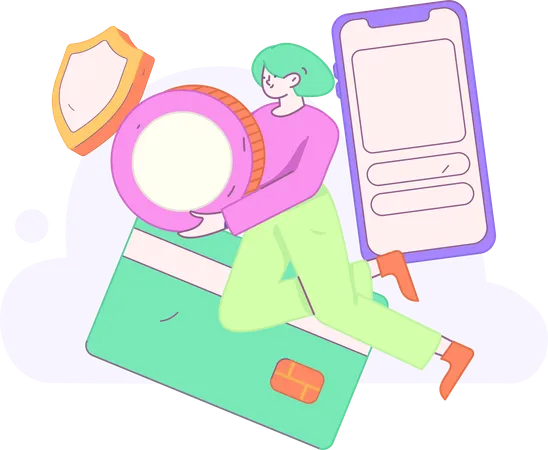 Woman doing virtual shopping  Illustration