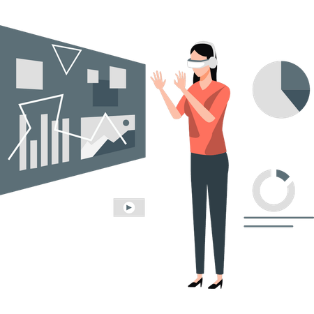 Woman doing vr analysis business plans  Illustration