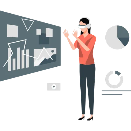 Woman doing vr analysis business plans  Illustration