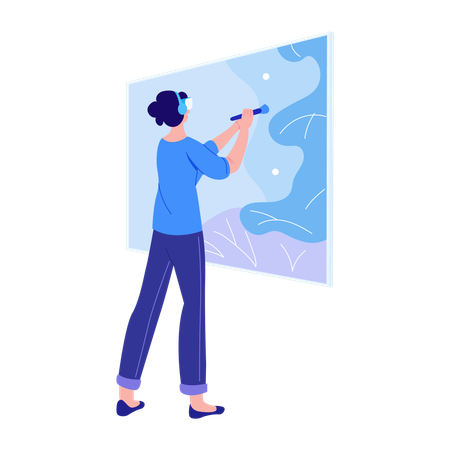 WoMan doing vr painting  Illustration