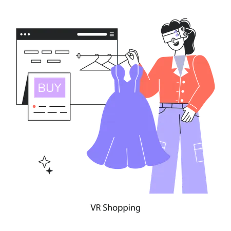 Latest Outline Mini Illustration Of Vr Shopping Illustration