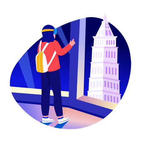 Woman doing vr travel experience  Illustration