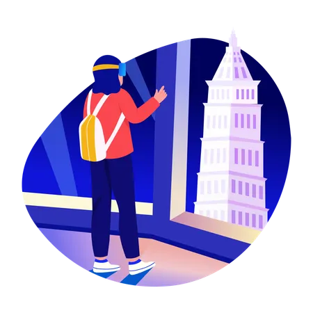 Woman doing vr travel experience  Illustration