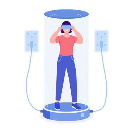 WoMan doing vr treadmill  Illustration