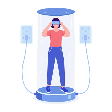 WoMan doing vr treadmill  Illustration