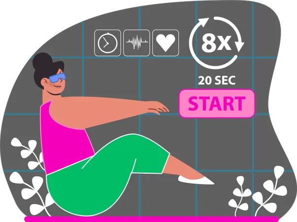 Woman doing VR workout using VR googles  Illustration