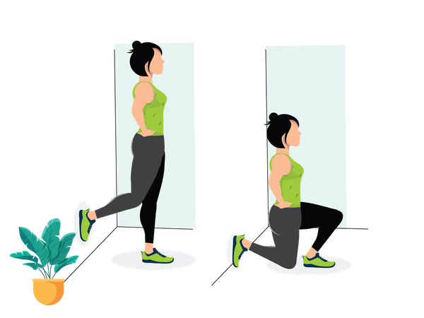 Woman doing Wall Bulgarian Split Squat  Illustration