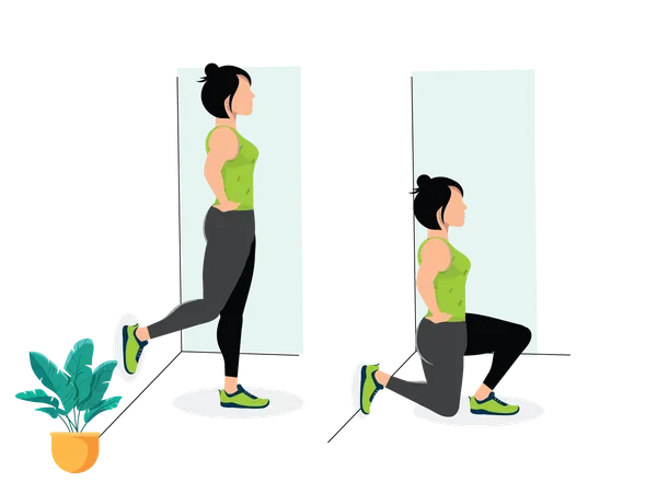 Woman doing Wall Bulgarian Split Squat  Illustration