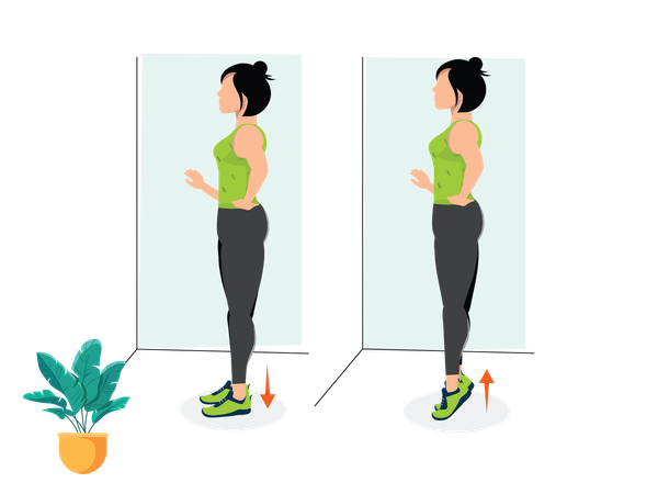 Woman doing Wall Calf Raises  Illustration