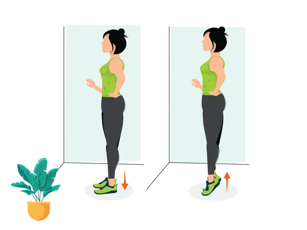 Woman doing Wall Calf Raises  Illustration