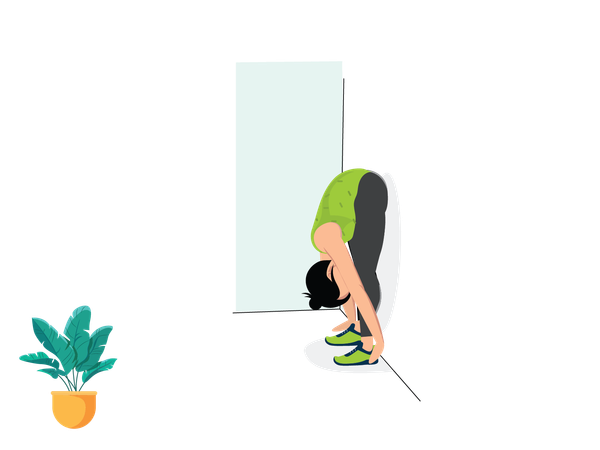 Woman doing Wall Forward Fold  Illustration