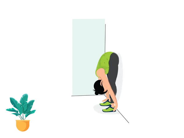 Woman doing Wall Forward Fold  Illustration